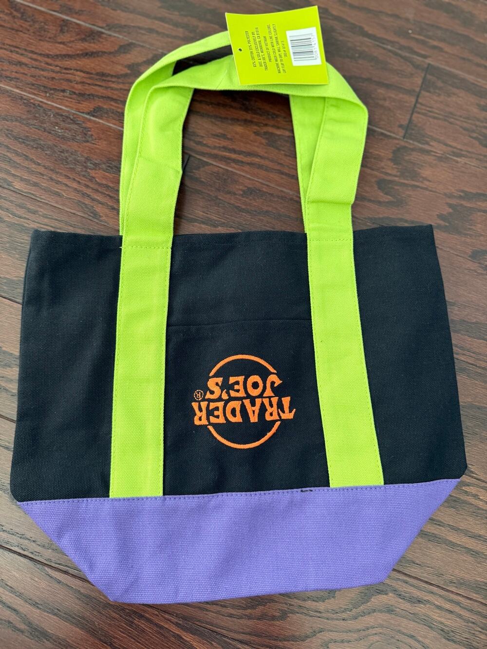 Trader Joe’s Halloween Canvas Mini Tote Bag Misprint Upside Down Logo Black NWT